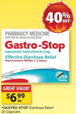 Cincotta Chemist Gastro-stop diarrhoea relief 20 capsules offer