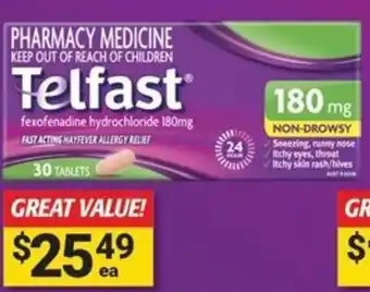 Cincotta Chemist Telfast hayfever allergy relief 30 tablets offer