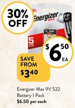 Foodworks Energizer max 9v 522 battery offer