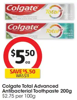 Coles Colgate Total ADVANCED Antibacterial Toothpaste offer