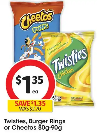 Coles Twisties, Burger Rings or Cheetos offer