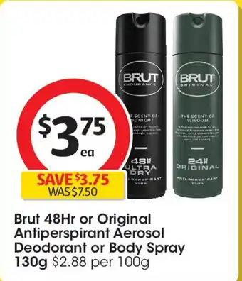 Coles Brut 48Hr or Original Antiperspirant Aerosol Deodorant or Body Spray offer