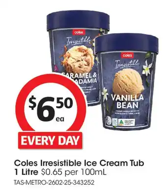 Coles Coles Irresistible Ice Cream Tub offer