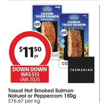 Coles Tassal Hot Smoked Salmon Natural or Peppercorn offer