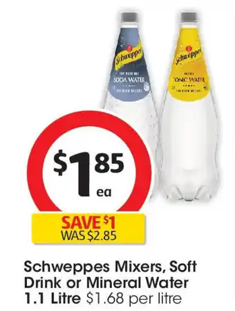 Coles Schweppes Mixers, Soft Drink or Mineral Water offer