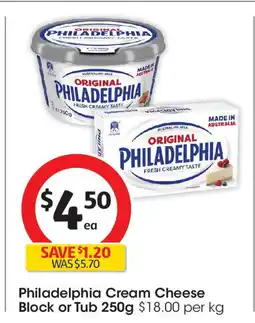 Coles Philadelphia Cream Cheese Block or Tub offer