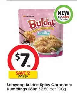 Coles Samyang Buldak Spicy Carbonara Dumplings offer