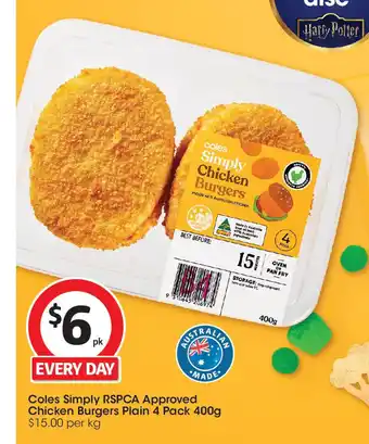 Coles Coles Simply RSPCA Approved Chicken Burgers Plain offer