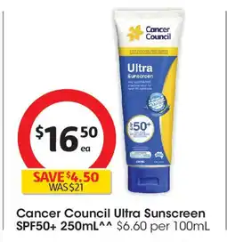 Coles Cancer Council Ultra Sunscreen SPF50+ 250mL offer