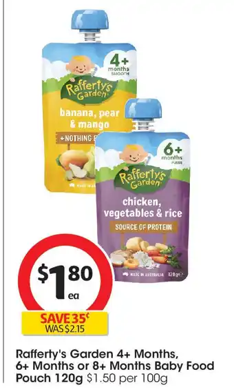 Coles Rafferty's Garden 4 Months  6Months or 8Months Baby Food Pouch offer