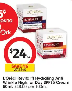 Coles L'Oréal Revitalift Hydrating Anti Wrinkle Night or Day offer