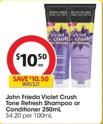 Coles John Frieda Violet Crush Tone Refresh Shampoo or Conditioner offer