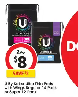 Coles U By Kotex Ultra Thin Pads with Wings Regular offer