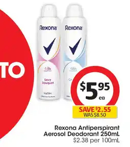 Coles Rexona Antiperspirant Aerosol Rexona Antiperspirant Aerosol Deodorant 250mL $2.38 per 100mL offer