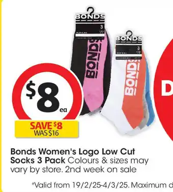 Coles Bonds Women's Logo Low Cut Socks offer