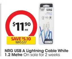 Coles NRG USB A Lightning Cable White offer