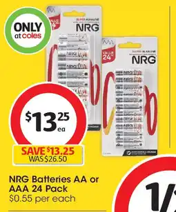 Coles NRG Batteries AA or AAA offer