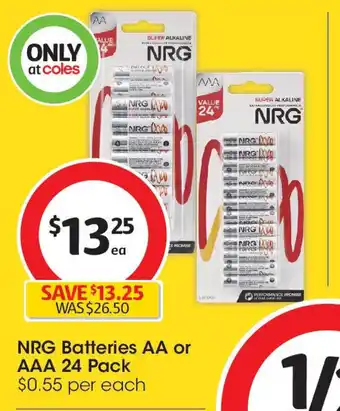 Coles NRG Batteries AA or AAA offer