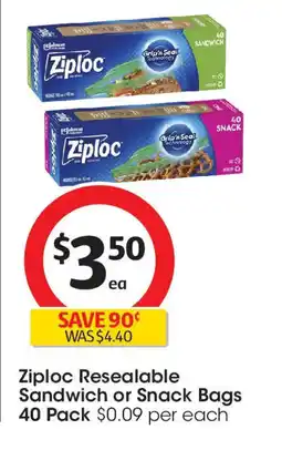 Coles Ziploc Resealable Sandwich or Snack Bags offer