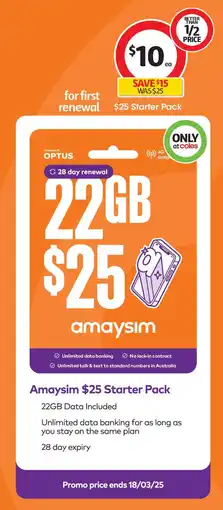 Coles Amaysim $25 Starter Pack offer