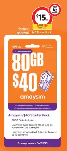 Coles Amaysim $40 Starter Pack offer