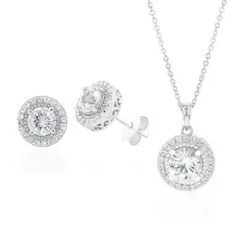 Shiels Sterling Silver Natural White Sapphire Pendant and Earring Set offer