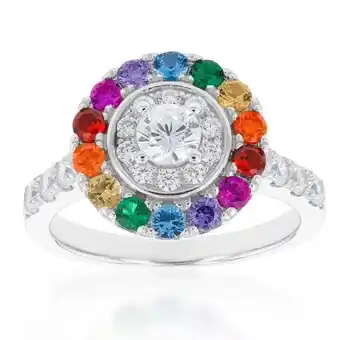 Shiels Sterling Silver Rainbow Multicolour Cubic Zirconia Halo & Channel Ring offer