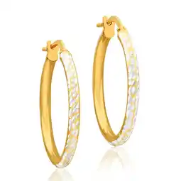 Shiels 9ct Yellow Gold Silver Filled 20mm Hoop Earrings with diamond cut feature offer