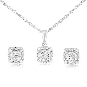 Shiels Sterling Siver & Round Shaped Earring, Pendant Set with 1/10 Carat Natural Diamonds offer