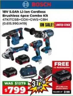 Sydney Tools 18V 5.0Ah Li-ion Cordless Brushless 4pce Combo Kit offer