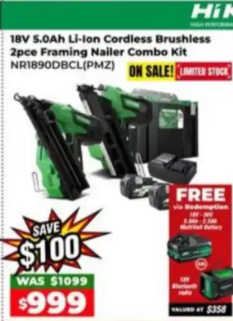 Sydney Tools 18V 5.0Ah Li-Ion Cordless Brushless 2pce Framing Nailer Combo Kit offer