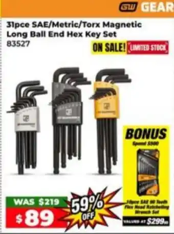 Sydney Tools 31pce SAE/Metric/Torx Magnetic Long Ball End Hex Key Set offer