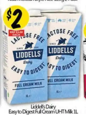 NQR Liddell's Dairy Easy to Digest Full Cream UHT Milk offer