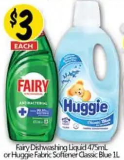 NQR Fairy Dishwashing Liquid or Huggie Fabric Softener Classic Blue offer