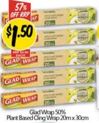 NQR Glad Wrap 50% Plant Based Cling Wrap 20m x 30cm offer