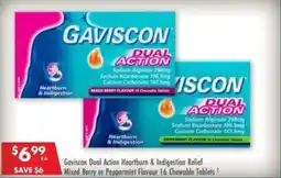 Pharmacy4Less Gaviscon Dual Action Heartburn & Indigestion Relief Mixed Berry or Peppermint Flavour 16 Chewable Tablets offer