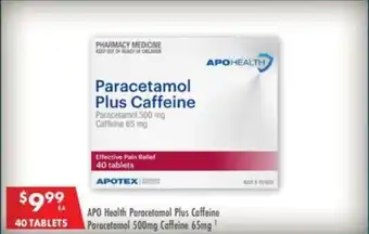 Pharmacy4Less APO Health Paracetamol Plus Caffeine Paracetamol 500mg Caffeine 65mg offer