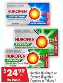 Pharmacy4Less Nurofen Quickzorb or Zavance Ibuprofen Capsules or Tablets offer