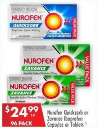 Pharmacy4Less Nurofen Quickzorb or Zavance Ibuprofen Capsules or Tablets offer