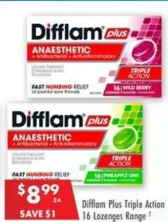 Pharmacy4Less Difflam Plus Triple Action 16 Lozenges Range offer