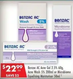 Pharmacy4Less Benzac AC Acne Gel 2.5% 60g, Acne Wash 5% or Microbiome Equalising Moisturiser offer