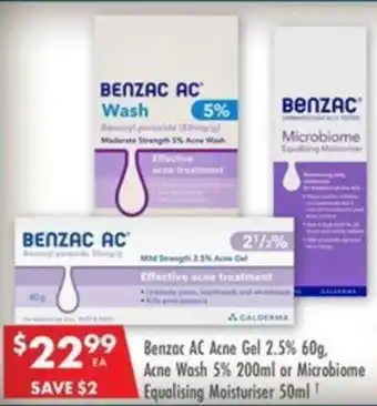 Pharmacy4Less Benzac AC Acne Gel 2.5% 60g, Acne Wash 5% or Microbiome Equalising Moisturiser offer