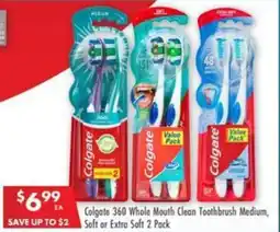 Pharmacy4Less Colgate 360 Whole Mouth Clean Toothbrush Medium, Soft or Extra Soft 2 Pack offer