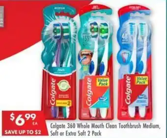 Pharmacy4Less Colgate 360 Whole Mouth Clean Toothbrush Medium, Soft or Extra Soft 2 Pack offer