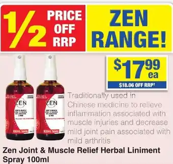 My Chemist Zen Joint & Muscle Relief Herbal Liniment Spray offer