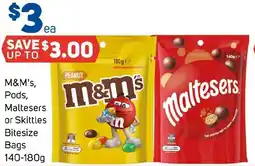 Foodland M&M's Pods Maltesers or Skittles Bitesize Bags offer