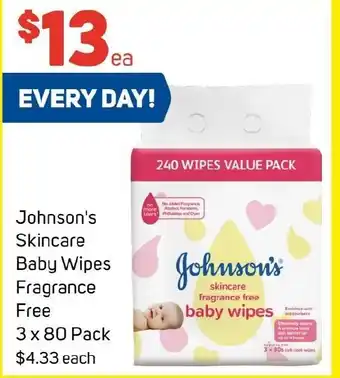 Foodland Johnson's Skincare Baby Wipes Fragrance Free offer