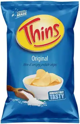 IGA Thins Chips 150‑175g or Onion Rings 85g Selected Varieties offer