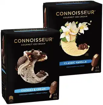 IGA Connoisseur Gourmet Ice Cream 4 Pack or Mini 6 Pack Selected Varieties offer