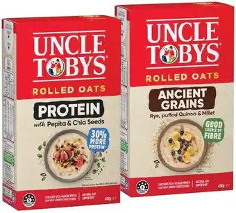 IGA Uncle Tobys Rolled Oats Protein or Ancient Grains 490g offer